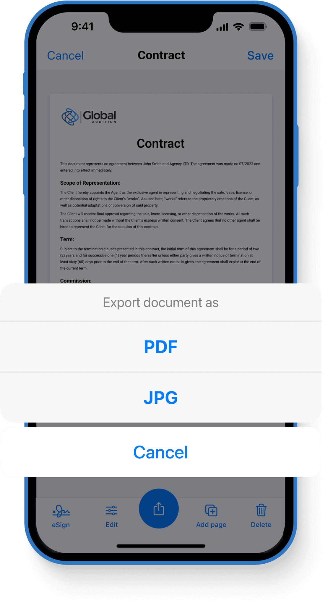 saving files as pdf or jpg on the scanner app for iphone