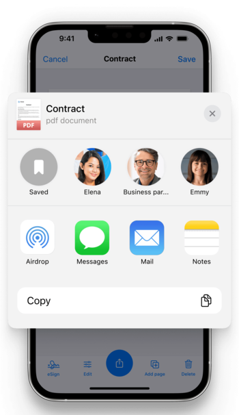Sharing the documents interface of the Scanner App
