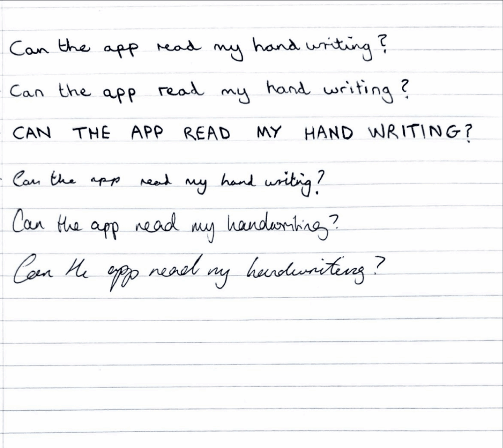 Handwritten note scan test paper with average OCR accuracy