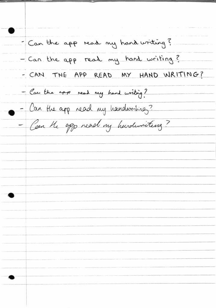 Handwritten note scan with above-average accuracy in reading handwriting